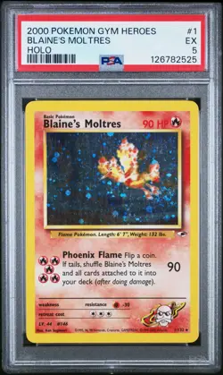 BLAINE'S MOLTRES Pokemon Gym Heroes Holo (Swirl) 1/132 - PSA 5 - Image 1