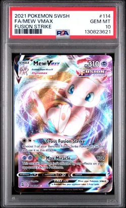 2021 Pokemon Sword & Shield Fusion Strike #114 Full Art Mew Vmax PSA 10 GEM MINT - Image 1