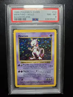 1999 Pokemon Game Mewtwo #10 Shadowless PSA 8 - Holo - Image 1