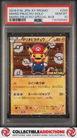 2016 Pokemon Japanese Xy Promo #293 Mario Pikachu Holo PSA 10 - Image 1