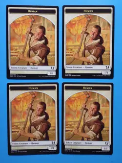 MTG 4x Human Token x4 NM Duel Decks Blessed vs Cursed Magic White 1/1 - Image 1
