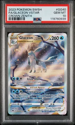 2023 POKEMON SWORD & SHIELD CROWN ZENITH #GG40 FULL ART/GLACEON VSTAR PSA 10 - Image 1
