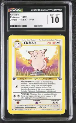 CGC 10 GEM MINT Clefable 1999 Jungle 1st Edition 17/64 Pokemon Card - Image 1