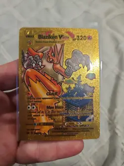 Pokemon Blaziken Vmax Vinyl Gold Foil Fan Art Textured Collector Card 200/198 - Image 1