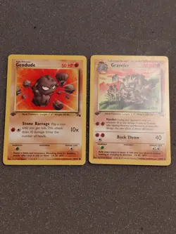 Pokemon 1st Edition Fossil Geodude 47/62, Graveler 37/62 (2 Card Set) - Image 1