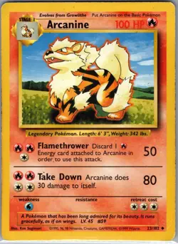 Arcanine 23/102 Non Holo Base Set - Pokemon Card - LP - Image 1