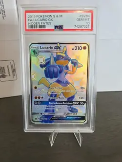 Lucario GX SV64/SV94 Hidden Fates Full Art Rare PSA 10 Gem Mint Pokemon Card - Image 1