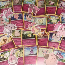 Cute Lot Of 15 Pink Fairy-Type Discontinued Pokemon Cards! - Image 1