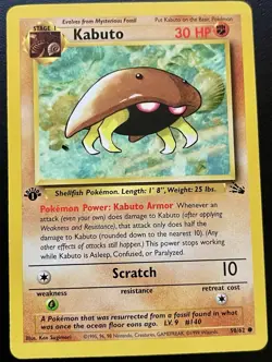 Pokemon TCG Kabuto Fossil 50/62 1st edition 1999 WOTC LP - Image 1