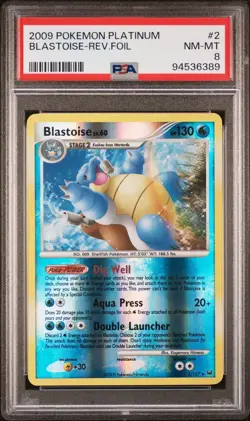 2009 Pokemon Platinum # 2 Blastoise Reverse Foil PSA 8 Card NM-MINT! Free Ship! - Image 1