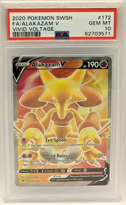 2020 Pokemon SWSH Alakazam V Full Art PSA 10 - Vivid Voltage - Image 1