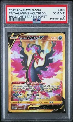 Pokemon Brilliant Stars # 183 Full Art Galarian Moltres V PSA 10 Card! GEM MINT - Image 1