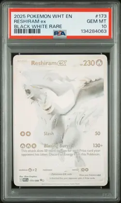 2025 Pokemon White Flare Reshiram Ex #173 Black White Rare PSA 10 Graded Card - Image 1