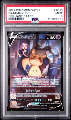 2022 POKEMON SWORD & SHIELD BRILLIANT STARS #TG16 FULL ART/MIMIKYU V PSA 9 - Image 1