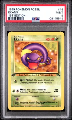 1999 POKEMON FOSSIL 1ST ED #46 EKANS PSA 9 - Image 1