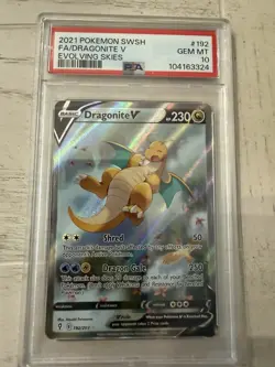 Pokemon TCG Evolving Skies Dragonite V Alt Art 192/203 Ultra Rare PSA 10 Gem MT - Image 1