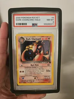 2000 POKEMON ROCKET #4 DARK CHARIZARD-HOLO PSA 8 SLAB GUARD INCLUDED - Image 1