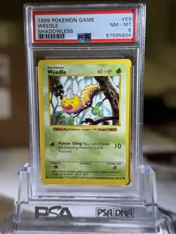 1999 Pokemon Game WEEDLE Shadowless PSA 8 - Image 1