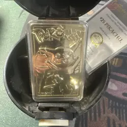 23K Gold Plated PIKACHU Trading Card 1999 Burger King Pokemon Ball BOX is Poli - Image 1