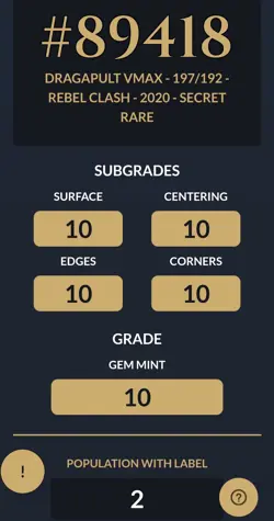 Pokemon Graded ACE 10 Dragapult VMAX 197/192 Rebel Clash Rainbow Secret Rare - Image 3