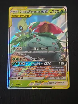 Celebi & Venusaur GX 1/181 Sun & Moon Team Up Ultra Rare Holo Pokemon TCG LP - Image 1