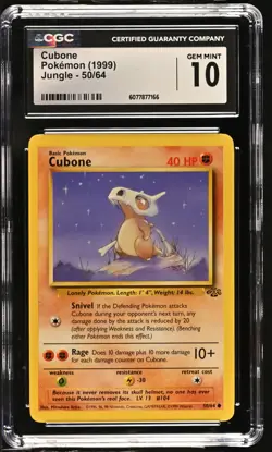 CGC 10 GEM MINT Cubone 1999 Jungle 50/64 Pokemon Card - Image 1