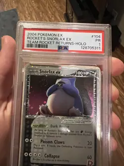 SWIRL PSA 1 2004 Pokemon Rocket Returns Rocket's Snorlax EX 104/109 Holo Foil - Image 3