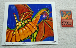 Magic The Gathering Shivan Dragon Artist Melissa Benson Signed Print And Card - Image 1