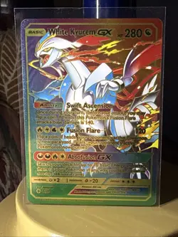 Pokemon White Kyurem GX HP280 Card 01/UUU Series Rainbow Fan Art - Image 1