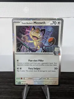 Team Rocket's Meowth 149/182 Destined Rivals Cosmos Holo Rare Pokemon TCG NM/M - Image 1