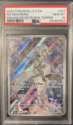 2025 Pokemon Journey Together N's Reshiram #167 Enhanced Booster Stamped PSA 10 - Image 1