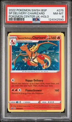 2022 POKEMON SWSH BLACK STAR PROMO #075 SPECIAL DELIVERY CHARIZARD-HOLO PSA 8 - Image 1