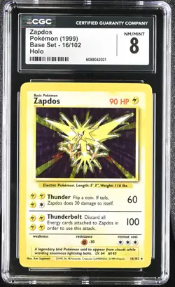 CGC 8 Zapdos 1999 Base Set 16/102 Holo Pokemon Card - Image 1