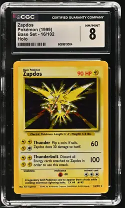 CGC 8 Zapdos 1999 Base Set 16/102 Holo Pokemon Card - Image 1