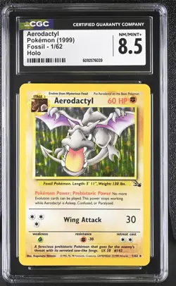 CGC 8.5 Aerodactyl 1999 Fossil 1/62 Holo Pokemon Card - Image 1
