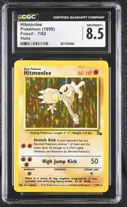 CGC 8.5 Hitmonlee 1999 Fossil 7/62 Holo Pokemon Card - Image 1