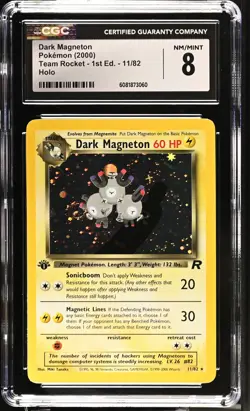 CGC 8 Dark Magneton Team Rocket 1st Edition 11/82 Holo SWIRL Pokemon Card - Image 1