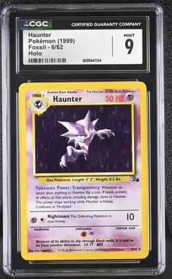 CGC 9 MINT Haunter 1999 Fossil 6/62 Holo Pokemon Card - Image 1