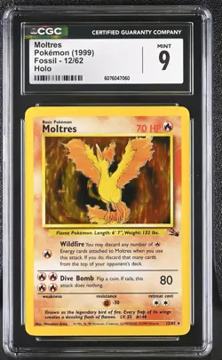 CGC 9 MINT Moltres 1999 Fossil 12/62 Holo Pokemon Card - Image 1