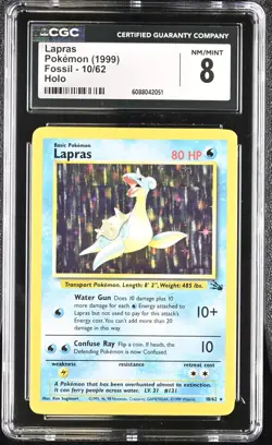 CGC 8 Lapras 1999 Fossil 10/62 Holo Pokemon Card - Image 1