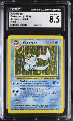 CGC 8.5 Vaporeon 1999 Jungle 12/64 Holo Pokemon Card - Image 1