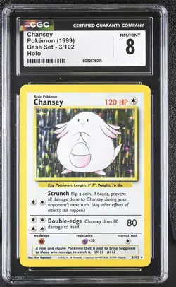 CGC 8 Chansey 1999 Base Set 3/102 Holo Pokemon Card - Image 1