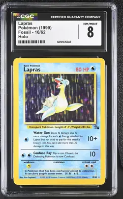 CGC 8 Lapras 1999 Fossil 10/62 Holo Pokemon Card - Image 1