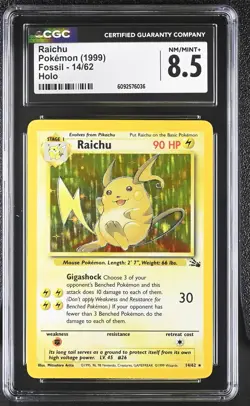 CGC 8.5 Raichu 1999 Fossil 14/62 Holo Pokemon Card - Image 1