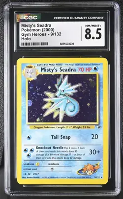 CGC 8.5 Misty's Seadra 9/132 Holo SWIRL Gym Heroes Pokemon Card - Image 1