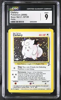 CGC 9 Clefairy 6/130 Holo SWIRL Base Set 2 Pokemon Card - Image 1