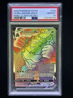 2020 Pokemon Rebel Clash Full Art Rillaboom VMAX Secret Rare #193 PSA 10 - Image 1
