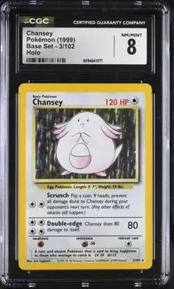 Pokemon CGC 8 Chansey 1999 Base Set 3/102 Holo Rare - Image 1