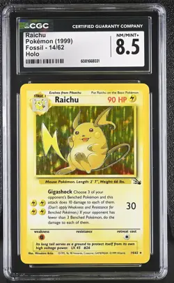 Pokemon CGC 8.5 Raichu 1999 Fossil 14/62 Holo - Image 1
