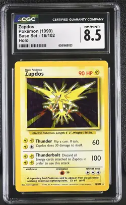 Pokemon CGC 8.5 Zapdos 1999 Base Set 16/102 - Image 1